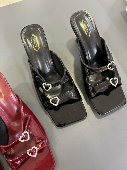 Double Straps Slid On Open Toe High Heel